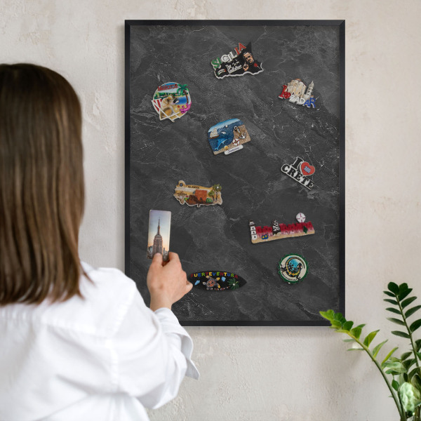 Wandbord voor magneten in een zwarte lijst Grijze elegantie