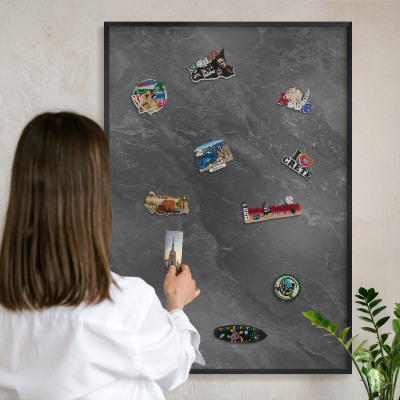 Wandbord voor magneten in een zwarte lijst Grijze elegantie