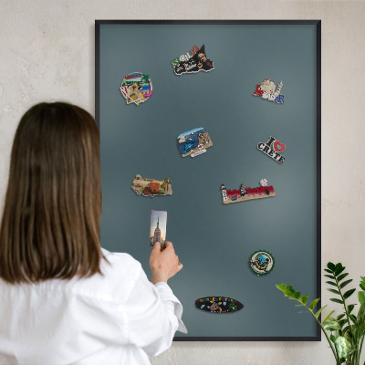Wandbord voor magneten in een zwarte lijst Turkoois