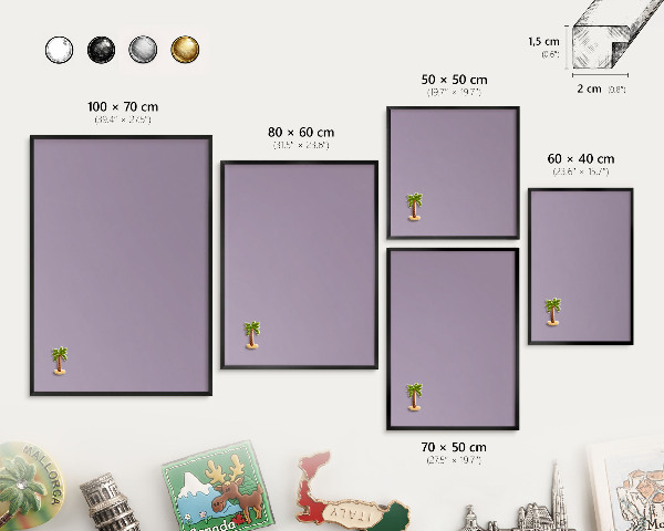 Wandbord voor magneten in een zwarte lijst Lila paars