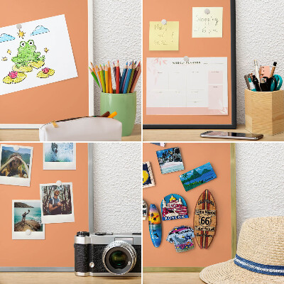 Metalen bord voor magneten met zwarte lijst Pastel oranje
