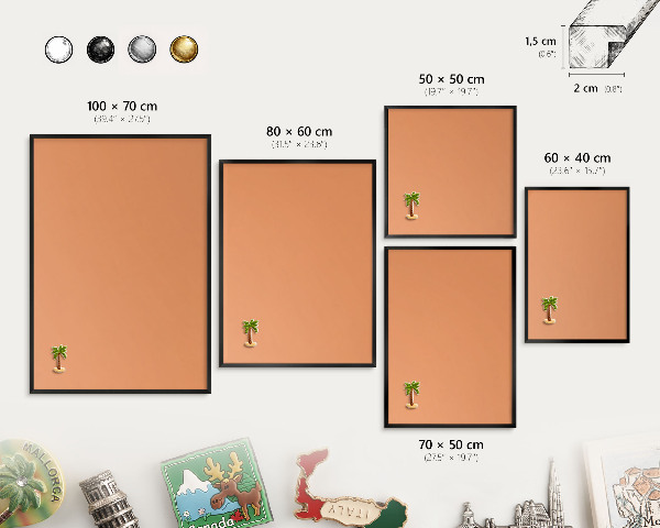 Metalen bord voor magneten met zwarte lijst Pastel oranje