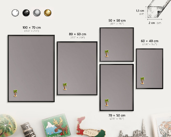 Wandbord voor magneten in een zwarte lijst Asgrijs