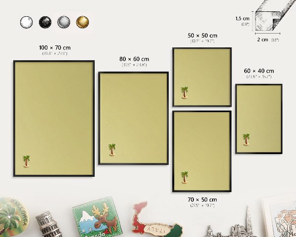 Wandbord voor magneten in een zwarte lijst Lichte mosterd
