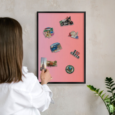 Wandbord voor magneten in een zwarte lijst Roze oranje