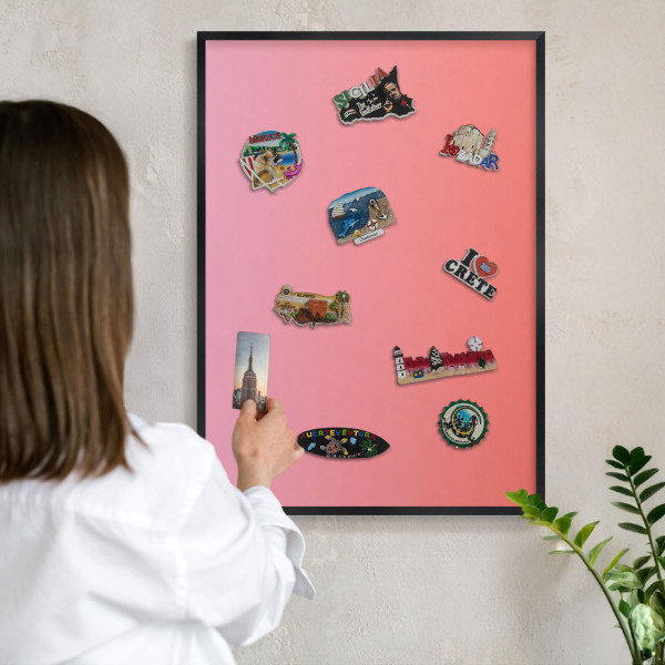 Wandbord voor magneten in een zwarte lijst Roze oranje