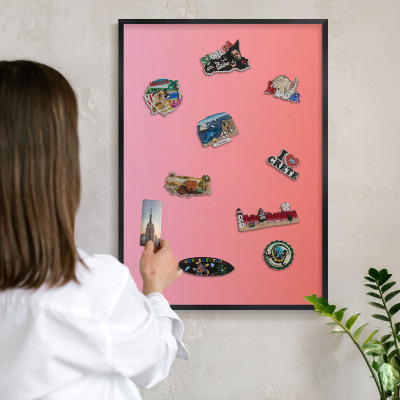 Wandbord voor magneten in een zwarte lijst Roze oranje