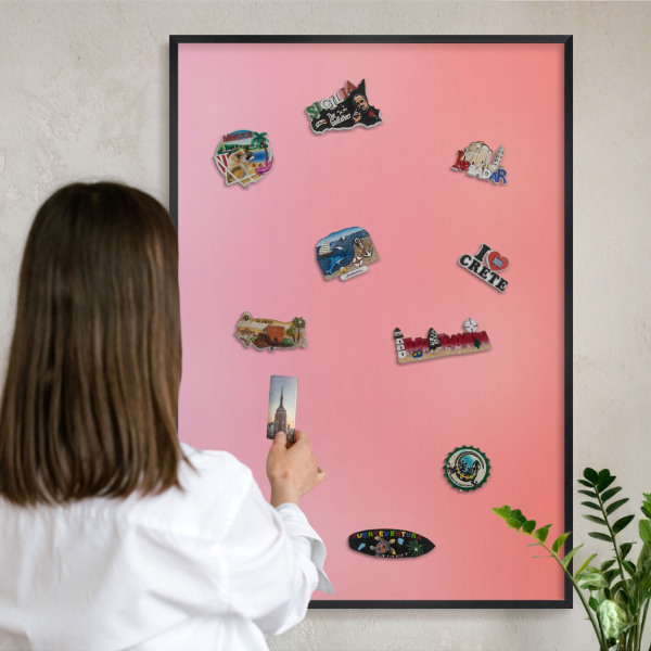 Wandbord voor magneten in een zwarte lijst Roze oranje