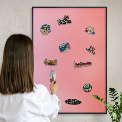 Wandbord voor magneten in een zwarte lijst Roze oranje