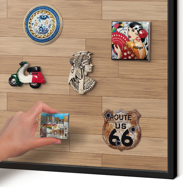 Wandbord voor magneten in een zwarte lijst Houten patroon