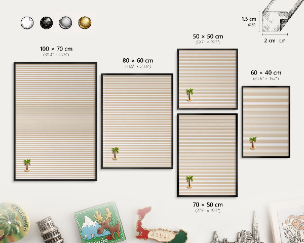 Wandbord voor magneten in een zwarte lijst Verticale strepen