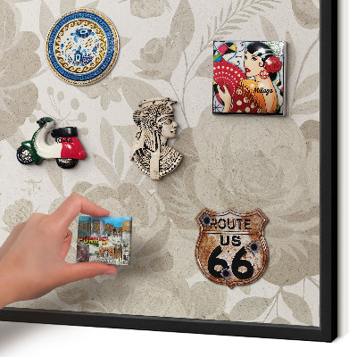 Wandbord voor magneten in een zwarte lijst Vintage bloemen