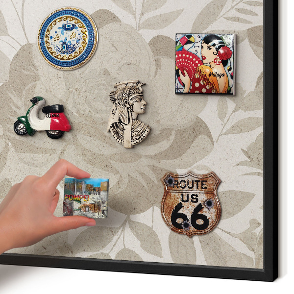 Wandbord voor magneten in een zwarte lijst Vintage bloemen