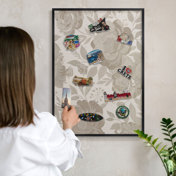 Wandbord voor magneten in een zwarte lijst Vintage bloemen