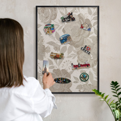Wandbord voor magneten in een zwarte lijst Vintage bloemen