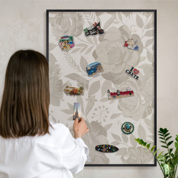 Wandbord voor magneten in een zwarte lijst Vintage bloemen