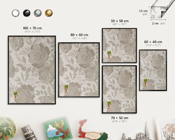 Wandbord voor magneten in een zwarte lijst Vintage bloemen