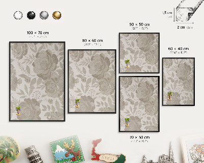 Wandbord voor magneten in een zwarte lijst Vintage bloemen