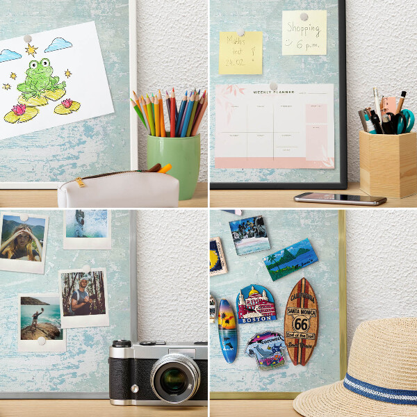 Metalen bord voor magneten met zwarte lijst Pastelkleurige schaafwonden