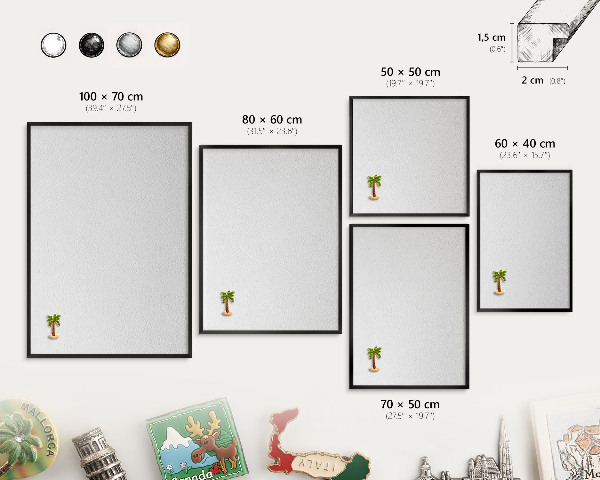 Wandbord voor magneten in een zwarte lijst Witte textuur