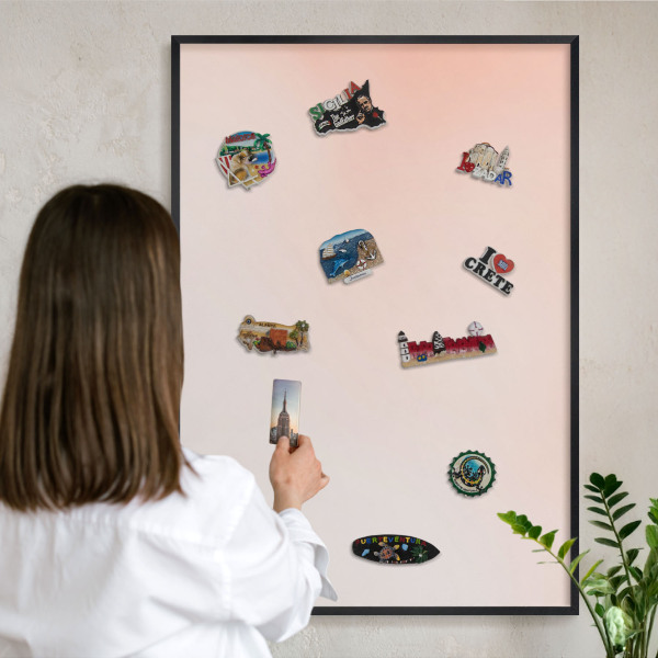 Metalen bord voor magneten met zwarte lijst Pastel Charm