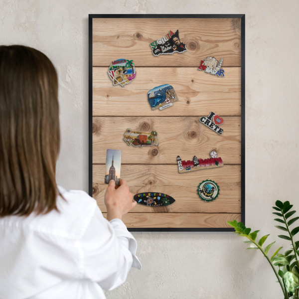 Wandbord voor magneten in een zwarte lijst Houtstructuur