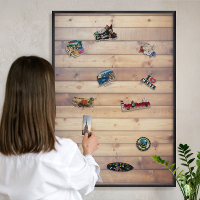 Wandbord voor magneten in een zwarte lijst Houten planken