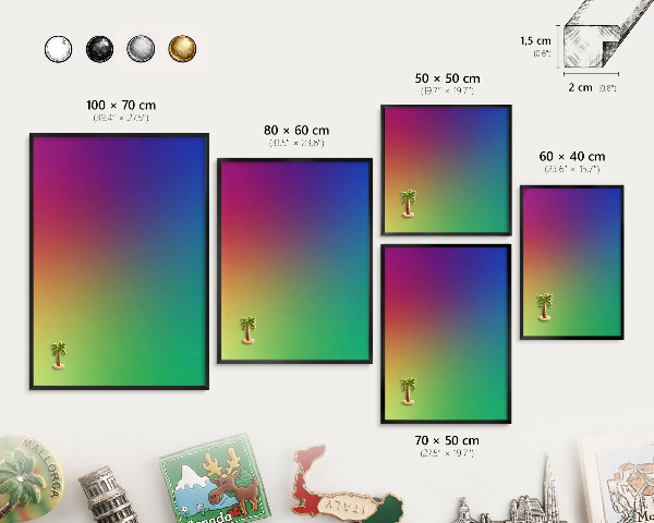 Metalen bord voor magneten met zwarte lijst Regenbooggradient