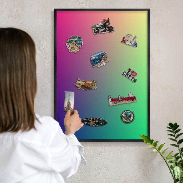 Wandbord voor magneten in een zwarte lijst Kleurrijk verloop