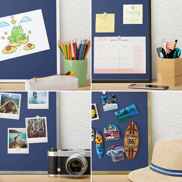 Metalen bord voor magneten met zwarte lijst Levendig marineblauw