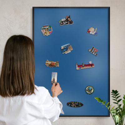 Wandbord voor magneten in een zwarte lijst Donkerblauw