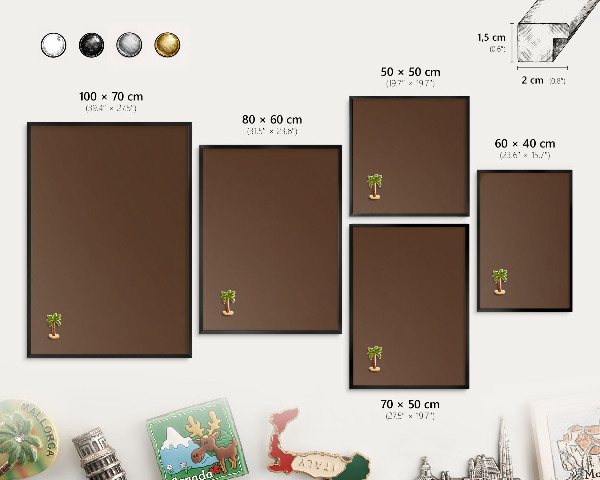 Wandbord voor magneten in een zwarte lijst Kastanjebruin