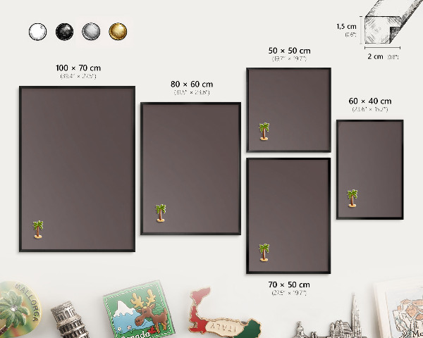 Wandbord voor magneten in een zwarte lijst Vervaagd bruin