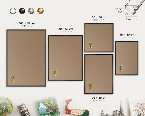 Wandbord voor magneten in een zwarte lijst Warm lichtbruin