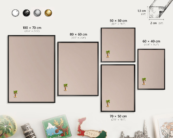 Metalen bord voor magneten met zwarte lijst Beige roze