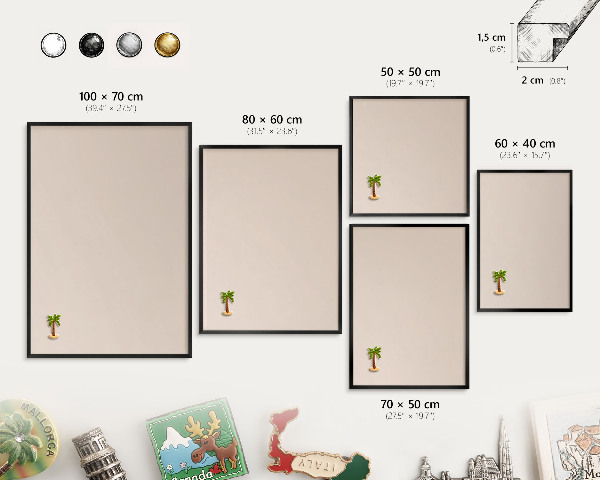 Metalen bord voor magneten met zwarte lijst Warm beige