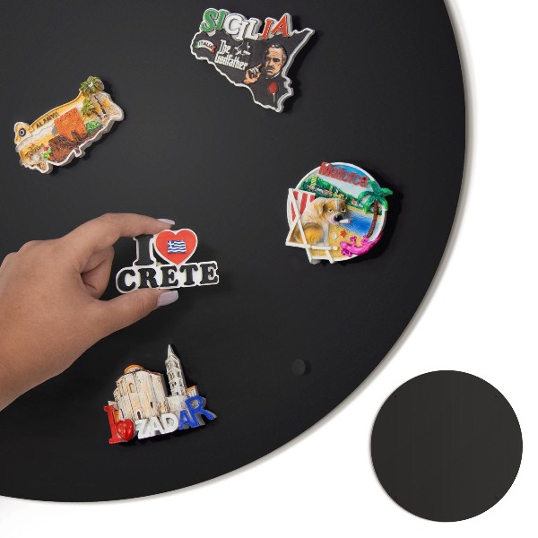 Magneetbord voor souvenir magneten ronde zwarte uitvoering
