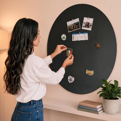 Magneetbord voor souvenir magneten ronde zwarte uitvoering