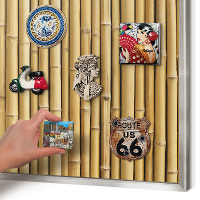 Magneetbord voor souvenir magneten met zilveren lijst Bamboe patroon