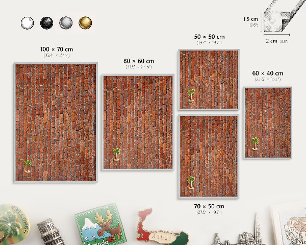 Decoratief metalen magneetbord in een zilveren lijst Baksteenmotief