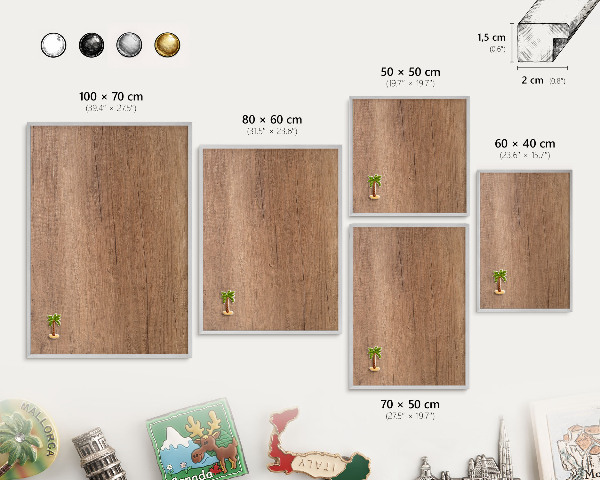 Decoratief metalen magneetbord in een zilveren lijst Houtstructuur