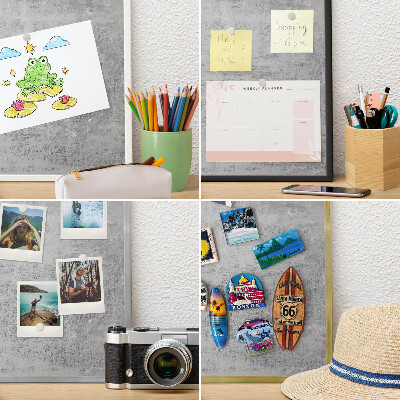 Decoratief metalen magneetbord in een zilveren lijst Grijs oppervlak