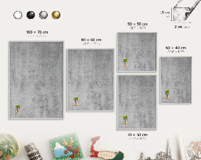 Decoratief metalen magneetbord in een zilveren lijst Grijs oppervlak