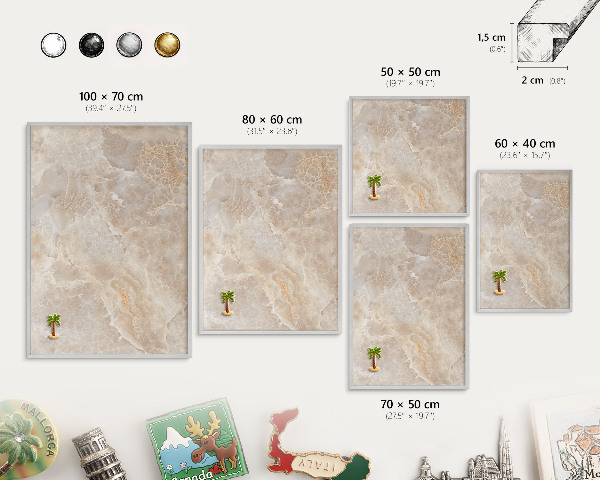Decoratief metalen magneetbord in een zilveren lijst Crème marmer