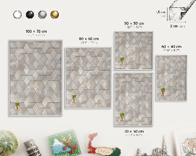 Decoratief metalen magneetbord in een zilveren lijst Kubieke achtergrond