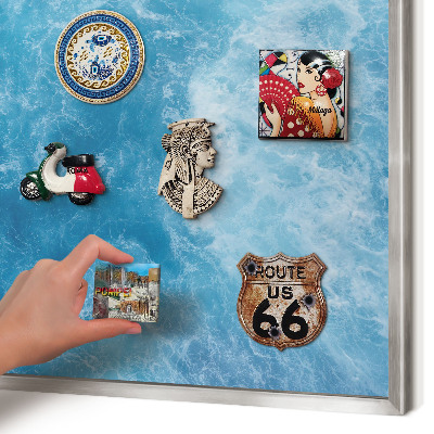 Magneetbord voor souvenir magneten met zilveren lijst Oceaangolven