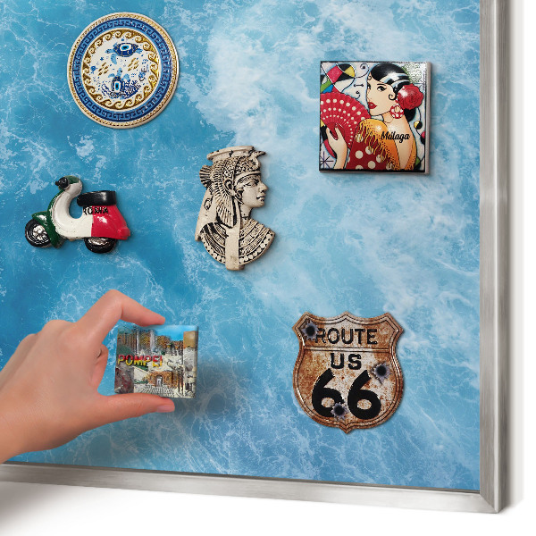 Magneetbord voor souvenir magneten met zilveren lijst Oceaangolven