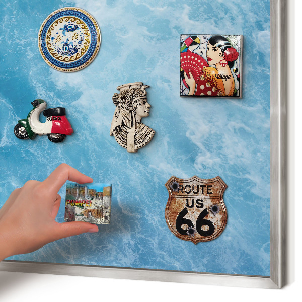 Magneetbord voor souvenir magneten met zilveren lijst Oceaangolven