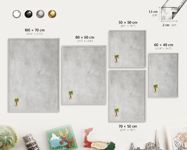 Decoratief metalen magneetbord in een zilveren lijst Grijze elegantie