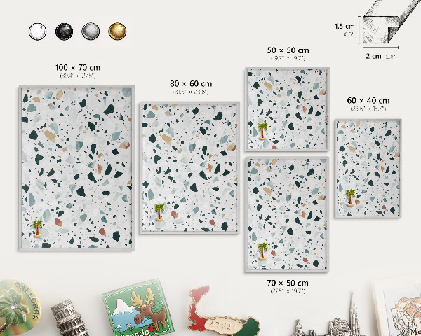 Decoratief metalen magneetbord in een zilveren lijst Dynamische patronen
